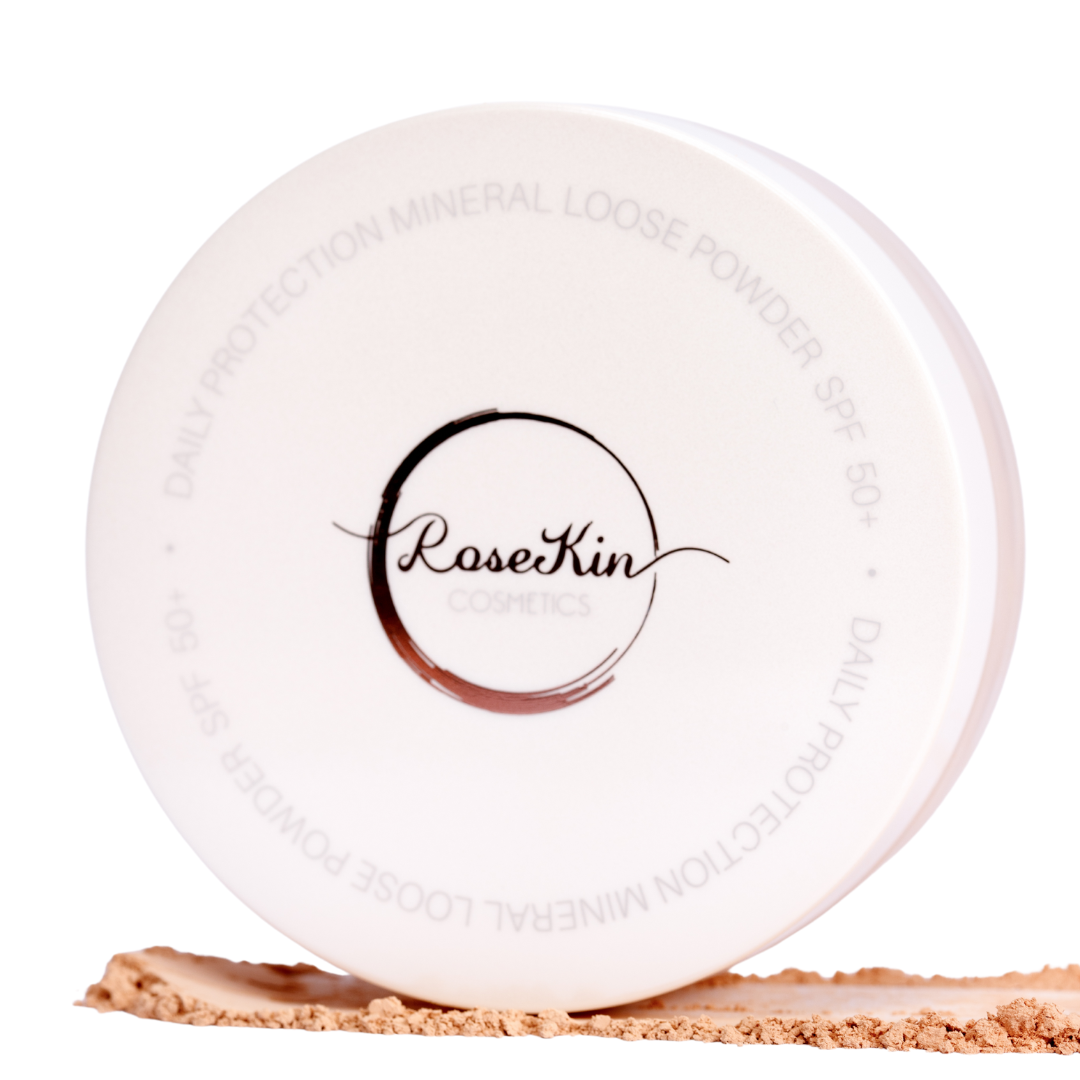 Polvos sueltos minerales de protección diaria Rosekin Cosmetics FPS 50+
